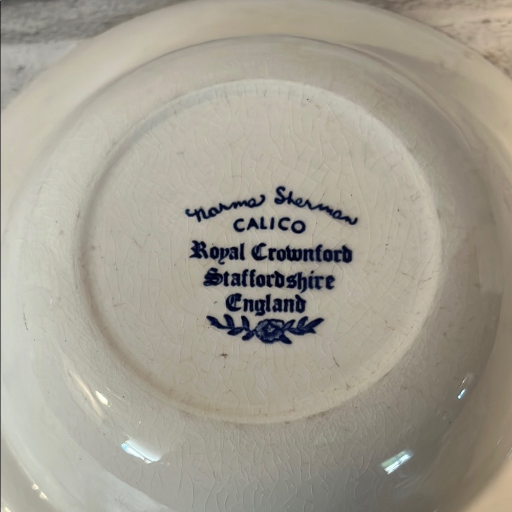 Norma Sherman Calico Cat dish Blue and White Cat Bowl England vintage - Picture 4 of 6